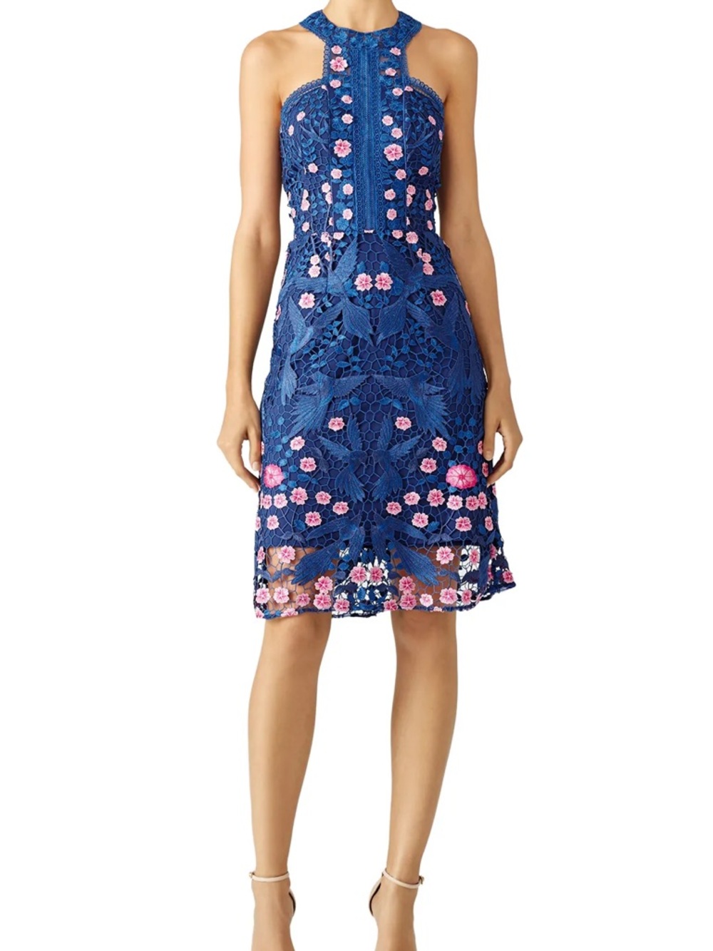 Marchesa Notte Blue Bird Lace Dress